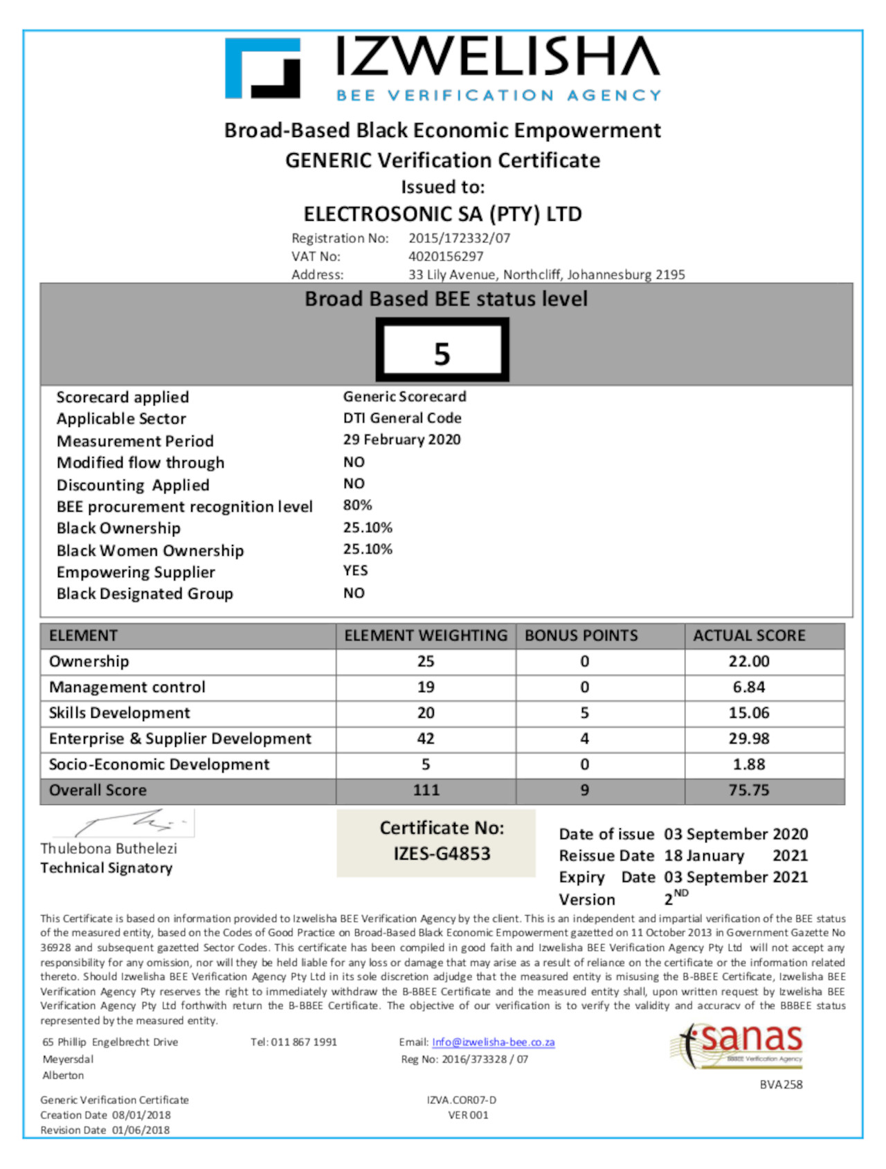 Essa BEE Certificate2019